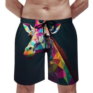 Mäns shorts giraff bräd papper konst färgglada casual strandmönster som kör surf snabb torkning simning stammar födelsedag present