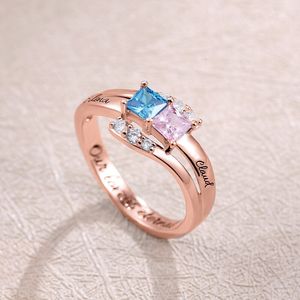 Anéis de casamento Drop Ship Nome gravado personalizado com pedra de nascimento dedo de aço inoxidável mulheres personalizadas joias coloridas 230828