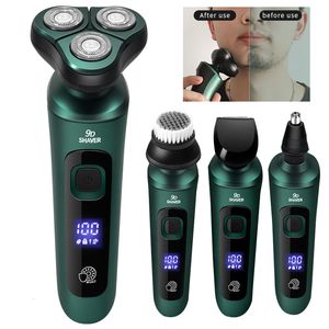 Barbeadores Elétricos Verde Inteligente Barbeador Elétrico LCD Display Digital Três Cabeças Navalha Flutuante USB Recarregável Lavagem Multi-Função Faca de Barba 230828