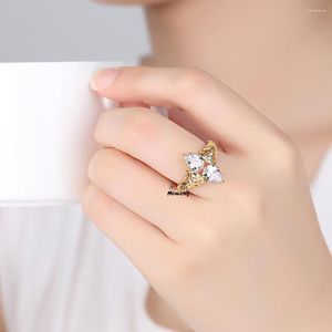 Anéis de cluster branco zircônia cúbica anel de noivado rosa cor de ouro casamento para mulheres homens