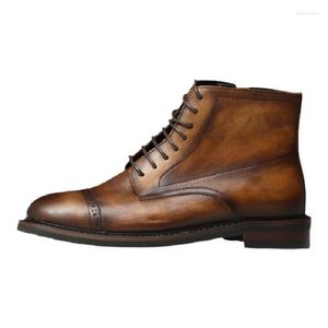 Dress Shoes High Quality Casual Men Handmade Ankle Boots Lace Up Cow Leather Motorcycle