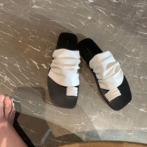 Slippers For Women Wearing Summer Pleated Flat Bottomed Flip Flop Sandals Shoes Luxury Ladies 2023