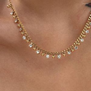 Kedjor CZ Stone Ball Tassel Drop Halsband Rostfritt stålhalsband för kvinnor Minimalistisk Dainty Jewelry Summer Delicate Elegant