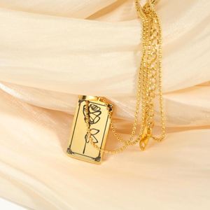 Pendant Necklaces Simple Rose Flower Square Necklace Stainless Steel Plating 18K Gold High Quality Choker Women Jewelry Party Gift Collar
