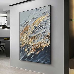 Pittura su metallo Astratta 3D Oro Spessa Pittura a olio di arte Poster Room Decor Tela Dipinti in oro Immagini a parete Opere d'arte da parete per la decorazione domestica