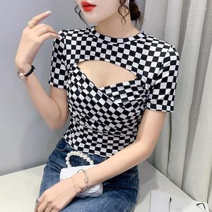 T-shirt da donna 2023 Estate Cut-Out Crop Top Abbigliamento donna Camicia cava sexy Slim Fit Manica corta Moda carina Top Criss Cross Tees