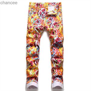 Men 3D Digital Print Jeans Fashion Fancy Color Y2K Slim Stretch Pants Casual Pattern Printed Trousers HKD230829