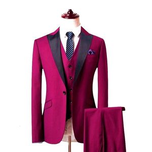 Ternos masculinos Blazers Est Groomsmen Rosa Noivo Smoking Preto Lapela Homens Casamento Homem Blazer Jaqueta Calças Colete Gravata C488 230828