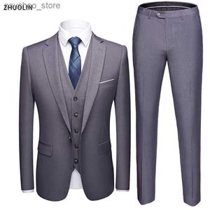 Men Blazers Set Wedding 3 sztuki Elegancki 2 garnitur Luksusowy pełny płaszcz Spodnie Projekt Najnowsze kamizelki 2023 Slim Fit Jacket Spodery Q230828