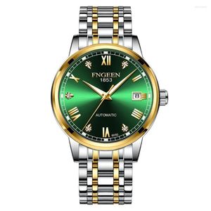 Armbandsur fngeen topp mode gröna mekanisk klocka för män rostfritt stål vattentät sport automatisk kalender mens klockor