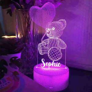 Custom Name Teddy Bear 7 / 16 Colored Night Light 3D LED Lamp For Children's Room Decor Christmas Birthday Gift HKD230829 HKD230829