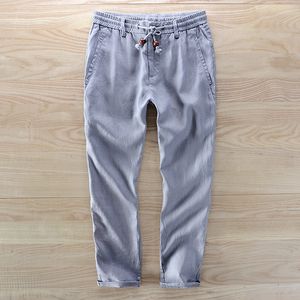 Calças masculinas chegada 100 linho tornozelo comprimento calças homens verão linho sólido 30 40 tamanho calças soltas mens pantalon hombre 230828