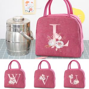 Lunchväskor Canvas Box Bag Pink Flower Cooler Picnic Fashion School Food Isolated Dinner Camping Travel Handväska 230828