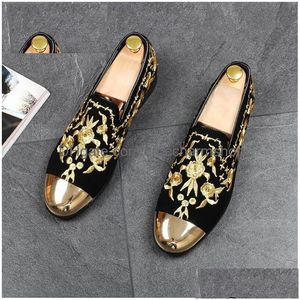 Dress Shoes Mens Designer For Men Business Leather With Lace-Up Black Plus-Size Shoe Luxury Gold Embroidered Drop Delivery Accessories Dhans