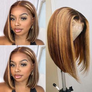 Highlight Ombre Colored Bob Short Human Hair Wigs Straight 13X4 Lace Front Glueless Brazilian Remy 4x4