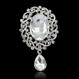 3-Zoll-Brautjungfer-Brosche im Vintage-Stil mit Kristalldiamanten und Wassertropfen, silberfarben