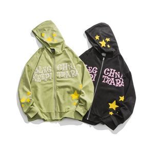 Herrtröjor tröjor y2k japansk nationell trendstjärna tryck hoodies våren män avslappnad zip-up tröja lösa tryck huvtröja 230829