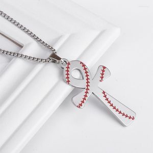 Hänge halsband rostfritt stål baseballmönster anka korshalsband för män amulet smycken gåva