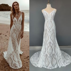 Abiti sexy urbani Spiaggia senza spalline Abiti da festa di nozze in pizzo Backless Custom Made Destinazione Profondo scollo a V Abito da sposa lungo rustico a sirena 230828