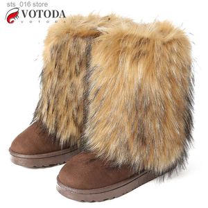 Boots Votoda New Women Fur Boots Faux Fur Snow Boots Warm Short Plush Lining Fluffy Winter Boots Fashion Furry Shoes Woman Buzzy Boots T230829
