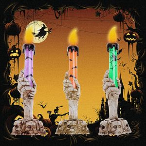 Luce portacandele con teschio di Halloween, lampada a candela senza fiamma a mano fantasma scheletro Lampada per decorazione di Halloween per bar per feste