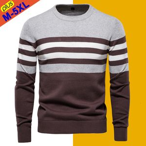 Herrtröjor Tröja Män Pullover Cotton Striped Male Autumn Winter Fashion Jersey Basic Boy Jumpers Plus Size 5XL 230829