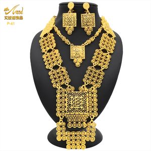 Charm Bracelets ANIID African 24K Gold Plated Jewelry Sets Wedding Dubai Necklace Earrings For Women Nigerian Indian Bridal 2PCS Set Party Gifts 230828