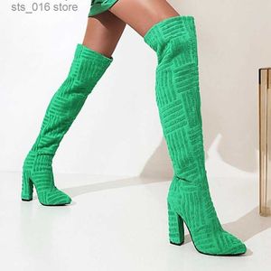 Stiefel Hohe Qualität Marke Design frauen Stiefel Grün 2022 Neue Frauen Über das Knie Stiefel Sexy Spitz Karree damen Oberschenkel Stiefel T230829