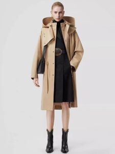 Trench da donna stile britannico retrò tinta unita tipo mantella cappotto lungo con cappuccio moda autunnale giacca ampia di lusso