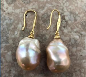 Dangle Earrings Pair Of 18-20mm South Sea Gold Pin Pearl Earring 14K