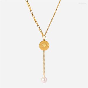 Pendant Necklaces Non Fading Necklace 18k Gold Plated Stainless Steel Elizabeth Head Pearl Y-shaped For Women Jewelry Gifts