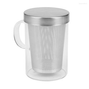 Bicchieri 3X 500Ml Tazza con infusore per tè in vetro resistente al calore con coperchio in acciaio inossidabile Tazza da caffè Bicchiere da cucina Grande