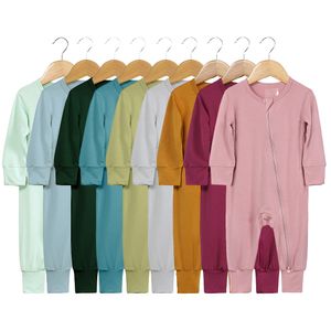 Baby Boys Girls Spring Autumn Bamboo Jumpsuit Solid Color Long Sleeve PlaySuit Jumpsuits nyfödda kläder för 0-24m Spädbarn Rompers