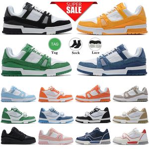 2023 Designer Flat Sneaker Virgil Trainer Sapatos Casuais Denim Canvas Couro Abloh Branco Vermelho Azul Letra Sobreposições Plataforma de Moda Mens Mulheres Designer Sneakers