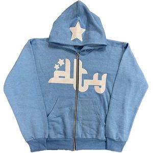 Erkek Hoodies Sweatshirts y2k erkek hoodie mektup yıldızları, gevşek sokak kıyafetleri zip yukarı kollu gotik ceketler spor katlar büyük boy 230828
