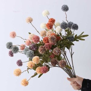 Faux Floral Greenery 5 Head Silk Dandelion Flower Ball Chrysanthemum Artificial Flowers Long Branch For Home Wedding Decorations Fake Flowers x0829