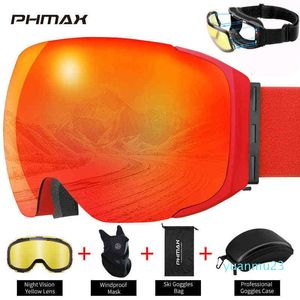 Phmax Ski Goggles Магнитные мужчины Зимние анти-турнирные очки для сноуборда Стала Skiing UV400 Защита двойные слои лыжные маски стаканы