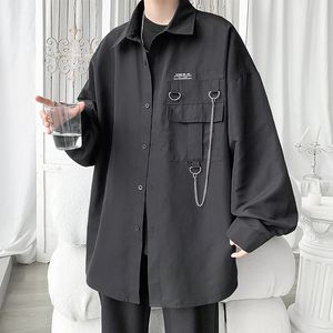 Männer Kleid Hemden 2023 Hip Hop Streetwear Kette Langarm Harajuku Trend Mode Koreanische Frau Hemd Übergroße Große Größe 5XL 230828