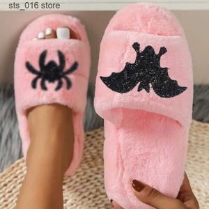 Slippers تصميم صلبة للنساء أزياء الخفافيش العنكبوت لون المنزل المفتوح اصبع القدم الداخلي 2024 الشتاء شقة غير انزلاق الترفيه الداخلية الحذاء الإناث T230829 12