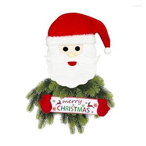 Decorative Flowers Durable Polyester Pine Needle Christmas Wreath With Santa Hat For Decorating