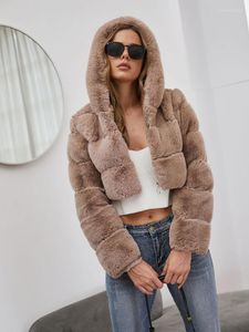 Damski futra płaszcza kobiety w modnym zimowym kolorze stałych blatów ciepła krótka kurtka elegancka temperament ubrania faux