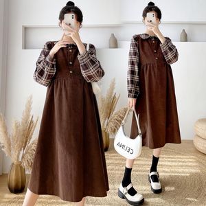 Cover-up 7028# Autumn Winter Korean Fashion Corduroy Maternity Vest Dress Blouses Sets Elegant Loose Clothes for Pregnant Women Pregnancy