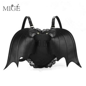 School Bags Mini Women's Backpacks Trend Heart Lace Female Bag Small Halloween Bags Black Bat Wings Rucksack For Girls Fashion Backpack 230829