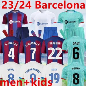 2023 2024 Camisetas de Soccer Jerseys Lewandowski Pedri Gavi 23 24 FC Ansu Fati Ferran Raphinha Dest 축구 셔츠 남자 바르카 키트 어린이 장비