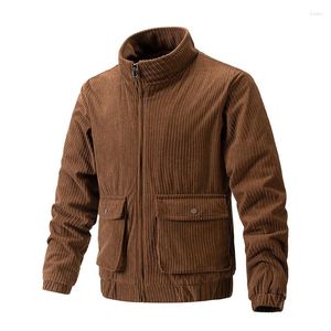 Men's Jackets Korean Fashion Men Corduroy Jacket Fleece Lined Slim Fit Zipper Oversized Thickened Coat Bomber 2023 Autumn Winter Tops