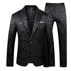 Men s Suits Blazers Classic Business 2pcs Snakesskin Stripes Male Jacquard Jacket and Pant Set Men Wedding Banket kostym 230828