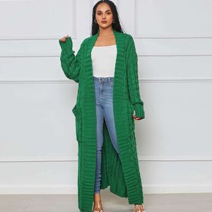 Moda preguiçoso vento roupas femininas suéteres outono e inverno cor pura longo torcido camisola cardigan casaco