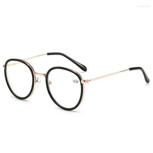Güneş gözlüğü retro tarzı okuma gözlükleri kadın presbyopia yuvarlak çerçeve 0 ila 4.0 hd metal erkekler