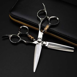 Sax SHARS Professional JP 440C Steel 6 '' Upskalig Golden Tiger Hair Scissors Cutting Barber Haircut Thinning Shears Frisör sax X0829