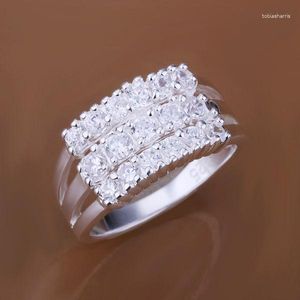 Anéis de cluster KN-R143 cor prata fina moda jóias zircão pedra multi-pedra bijuteria anel de dedo atacado banhado encantos presentes